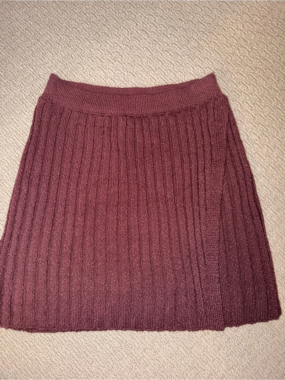 Free People Burgundy Slub Knit ribbed faux wrap sweater skirt - Size Large